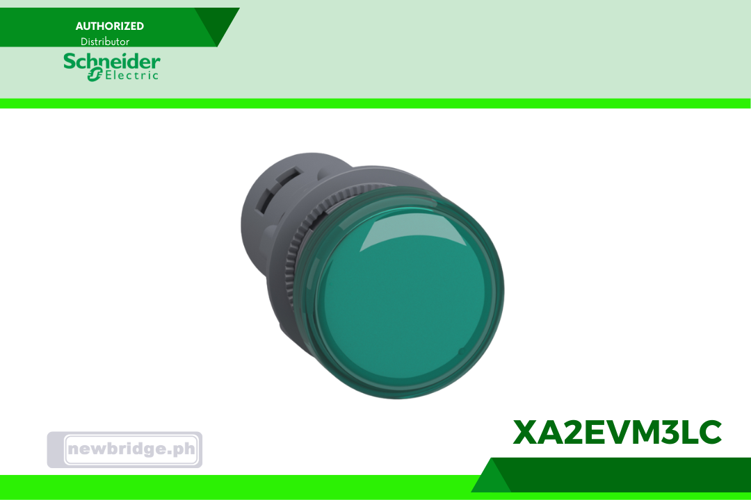 XA2EVM3LC- Easy Harmony, Monolithic pilot light, plastic, green, Ø22, integral LED, screw clamp terminals, 220…230 V AC, anti interference