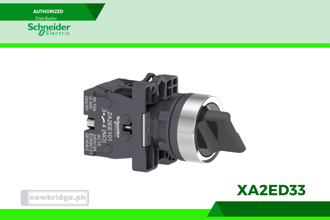 XA2ED33- Easy Harmony, Selector switch, plastic, black, Ø22, 3 positions, stay put, 2 NO