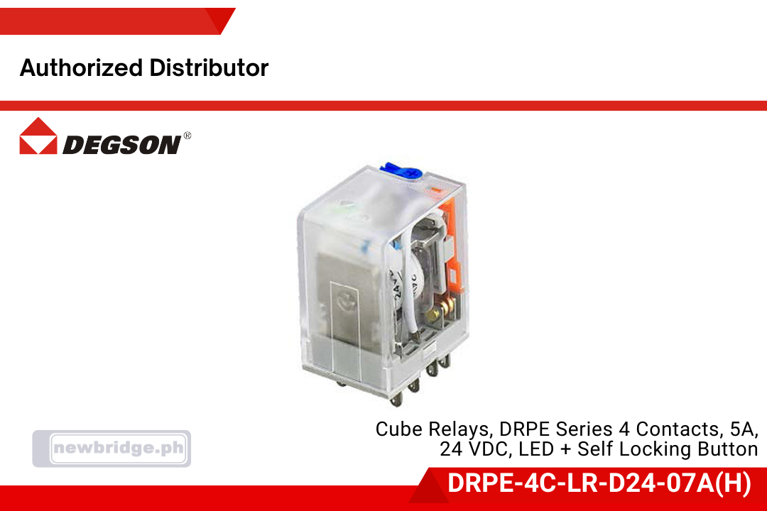 Degson Cube Relays, DRPE Series 4 Contacts, 5A, 24 VDC, LED + Self Locking Button