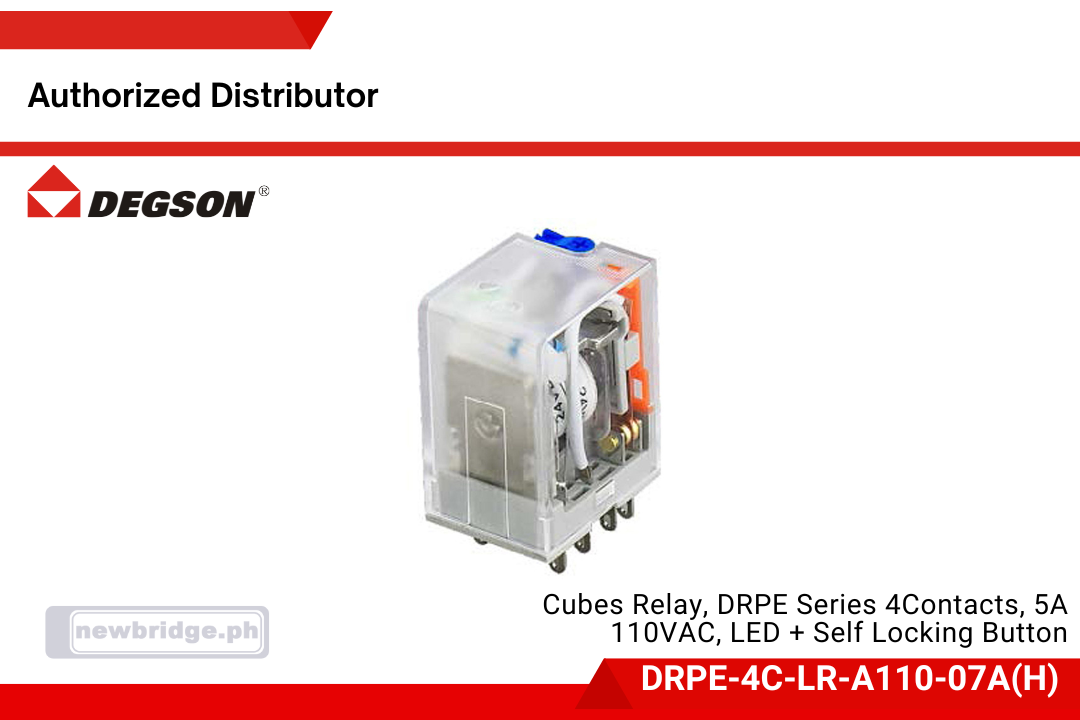 Degson Cubes Relay, DRPE Series 4Contacts, 5A 110VAC, LED + Self Locking Button