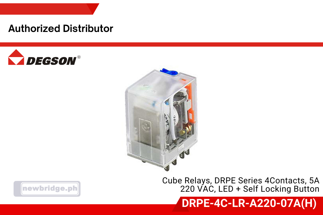Degson Cube Relays, DRPE Series 4Contacts, 5A 220 VAC, LED + Self Locking Button